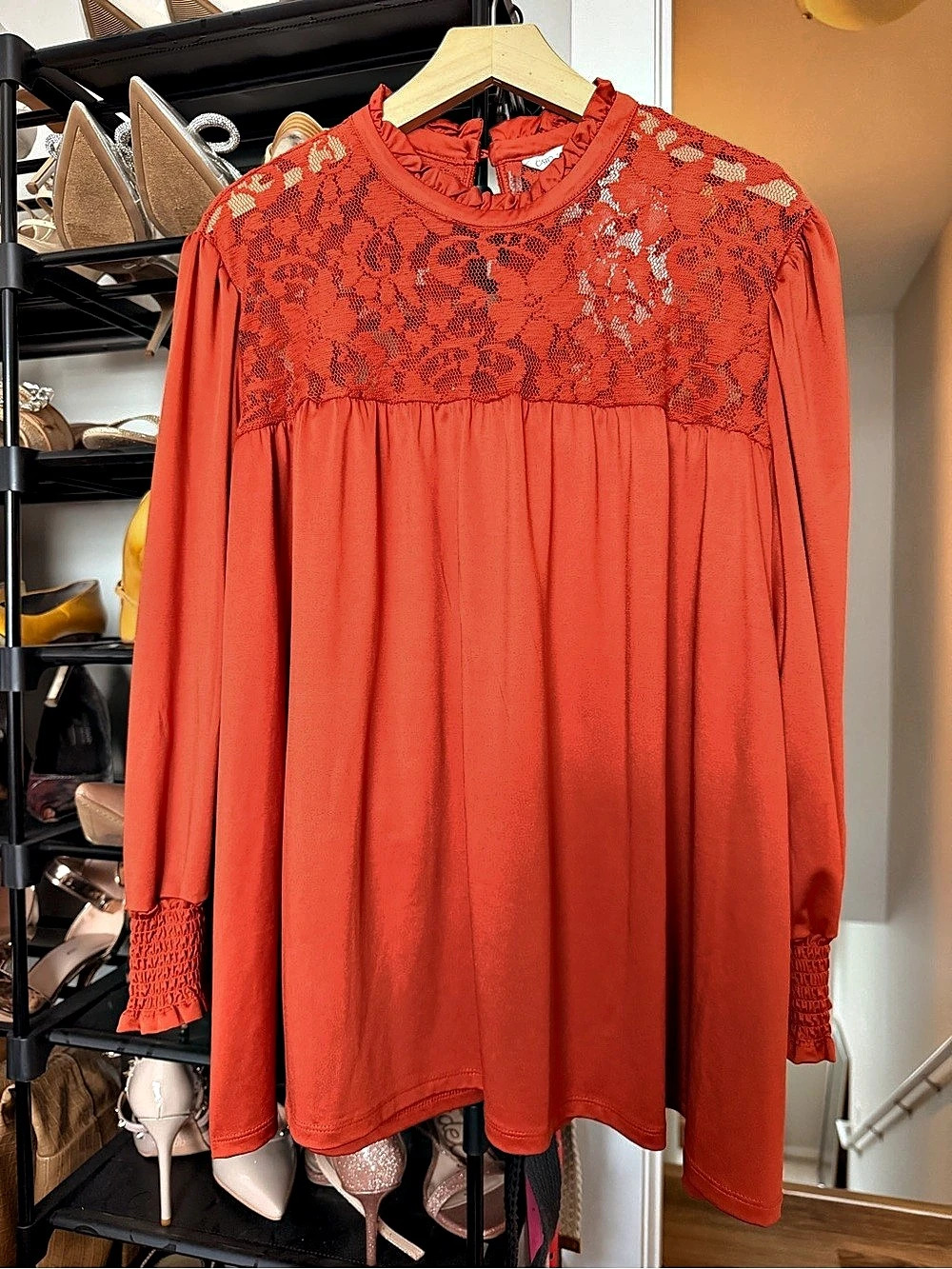 Cato Floral Lace Yoke Blouse in Orange Size 18/20W